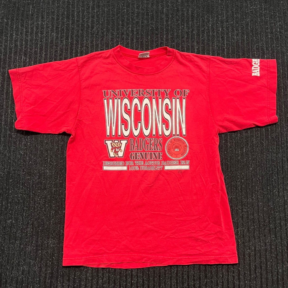 Vintage 20/20 Sport University of Wisconsin Badgers T-Shirt Red Mens Large L